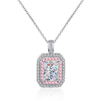 Emerald/Radiant Cut Pink Double Halo 1 Carat Moissanite Pendant S925 Necklace