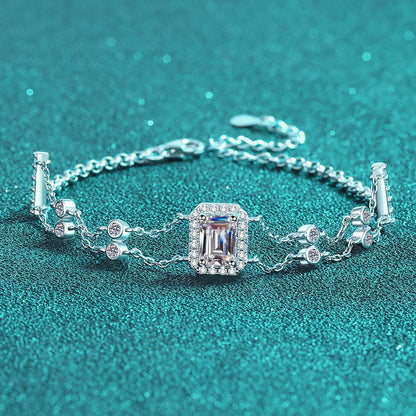Blue/White Emerald Cut Halo 1 Carat Moissanite Diamond S925 Bracelet