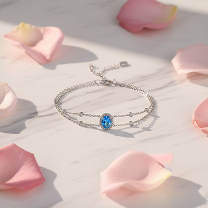 Blue/White Oval Cut Halo 1 Carat Moissanite Platinum Plated S925 Bracelet