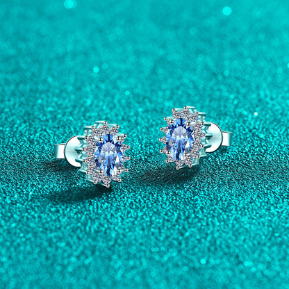 Princess Diana Oval Cut Sapphire Halo 0.5 Carat Moissanite S925 Stud Earrings