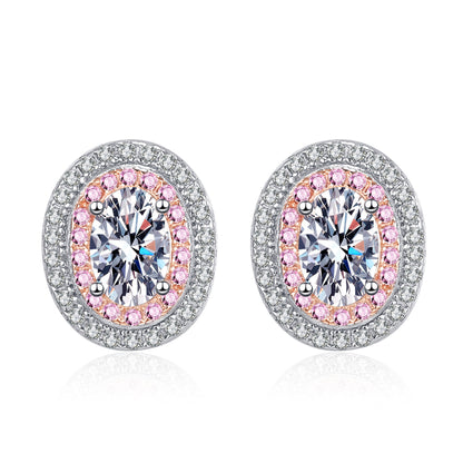Oval Cut Pink Double Halo 0.5 Carat Moissanite Diamond S925 Stud Earrings