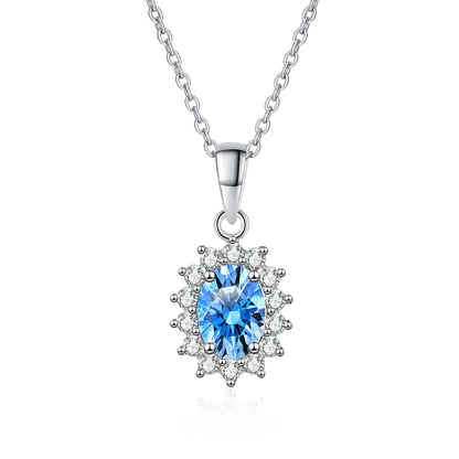 Princess Diana Oval Cut Sapphire Halo 1 Carat Moissanite Diamond S925 Pendant Necklace