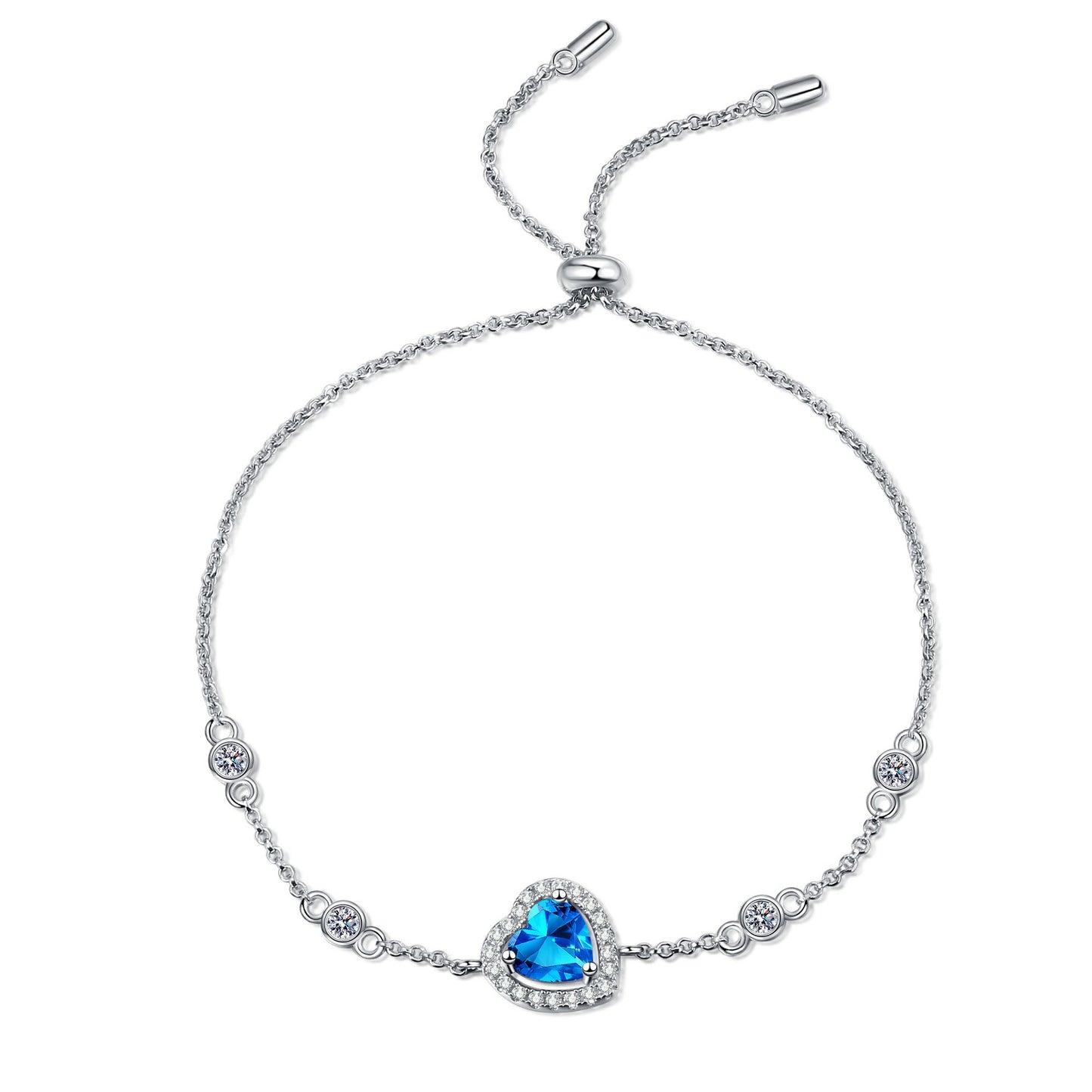 Blue/White Heart-Shaped Halo 1 Carat Moissanite Platinum Plated S925 Bracelet