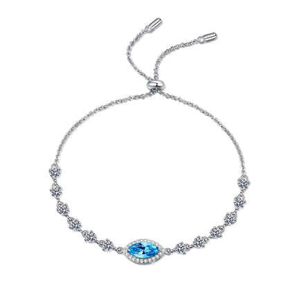 Blue/White Marquise Cut Halo 1 Carat Moissanite S925 Bracelet