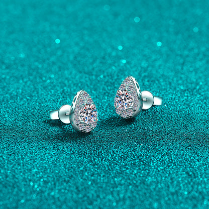Waterdrop Round Cut Halo 0.5 Carat Moissanite Diamond S925 Stud Earrings