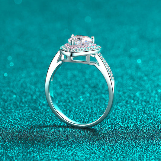 Herzförmiger Verlobungsring mit doppeltem Halo und 1 Karat Moissanit-Diamant aus S925 in Pavé-Fassung in Rosa 