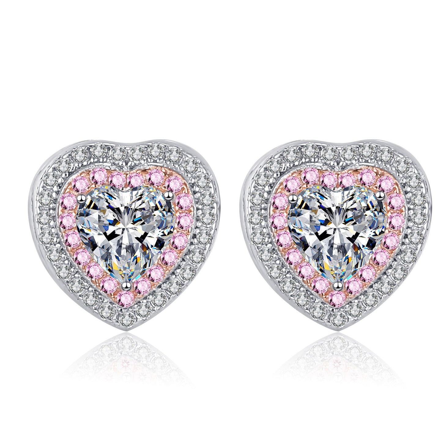 Heart-Shaped Pink Double Halo 0.5 Carat Moissanite Diamond S925 Stud Earrings