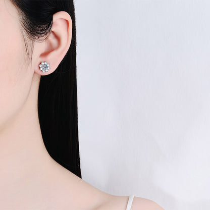 Floral Round Cut 0.3 /0.5/ 1 Carat Moissanite Diamond S925 Stud Earrings