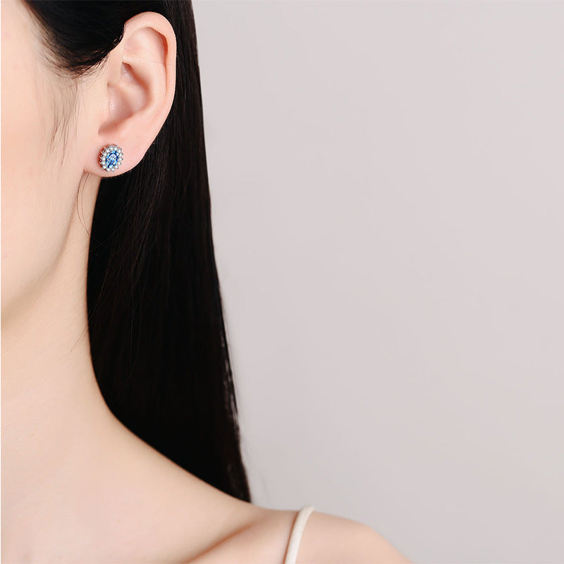 Princess Diana Oval Cut Sapphire Halo 0.5 Carat Moissanite S925 Stud Earrings