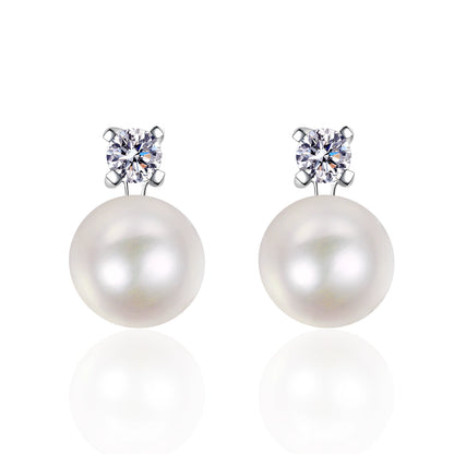 Phoebe Classic Pearl & Moissanite Stud Earrings — Moisza