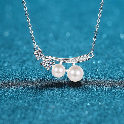 Phoebe Twin Pearl Cluster Pearl & Moissanite Necklace — Moisza