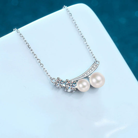 Phoebe Twin Pearl Cluster Pearl & Moissanite Necklace — Moisza