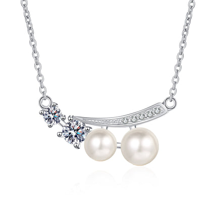 Phoebe Twin Pearl Cluster Pearl & Moissanite Necklace — Moisza