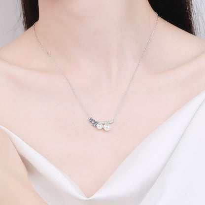 Phoebe Twin Pearl Cluster Pearl & Moissanite Necklace — Moisza