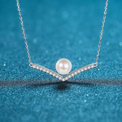 Phoebe Chevron Pavé Pearl & Moissanite Necklace — Moisza