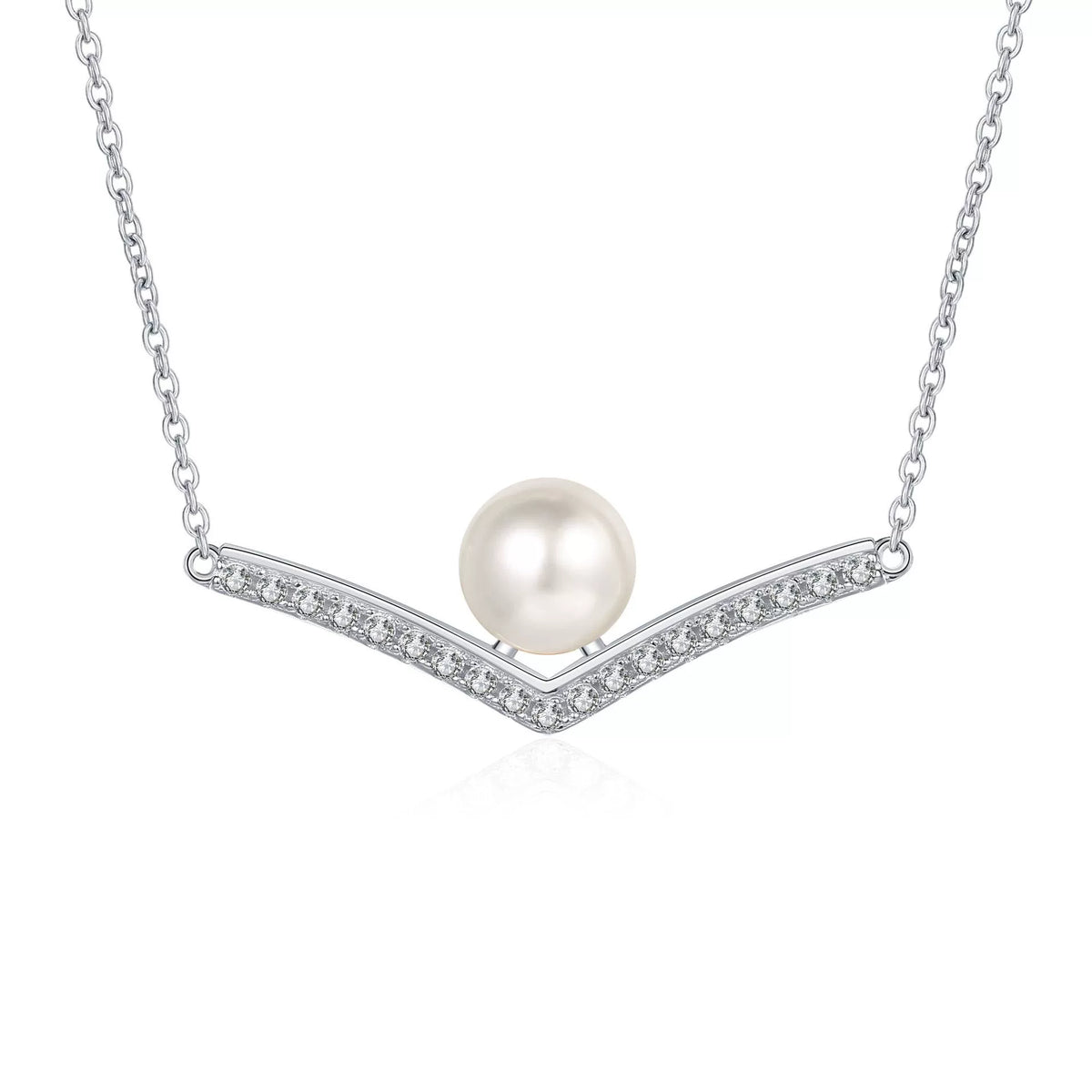 Phoebe Chevron Pavé Pearl & Moissanite Necklace — Moisza