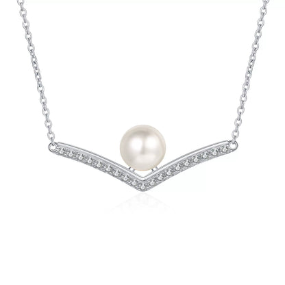Phoebe Chevron Pavé Pearl & Moissanite Necklace — Moisza