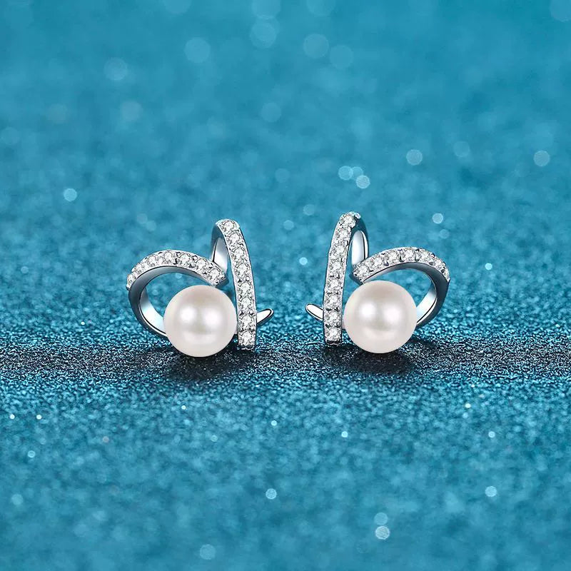 Phoebe Ribbon Loop Pearl & Moissanite Stud Earrings — Moisza