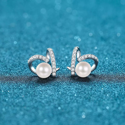 Phoebe Ribbon Loop Pearl & Moissanite Stud Earrings — Moisza