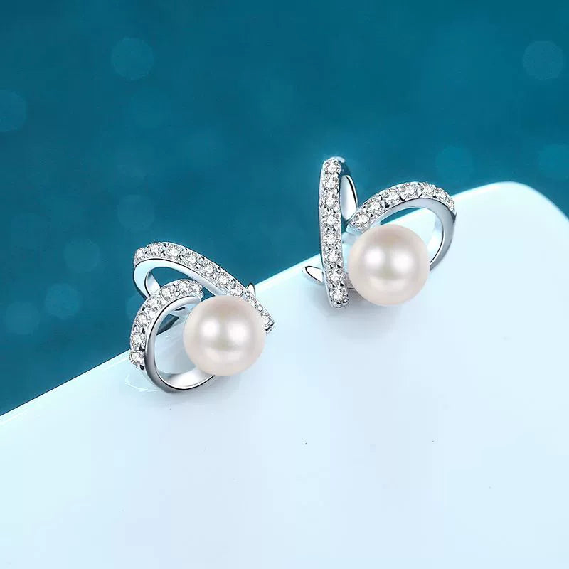 Phoebe Ribbon Loop Pearl & Moissanite Stud Earrings — Moisza