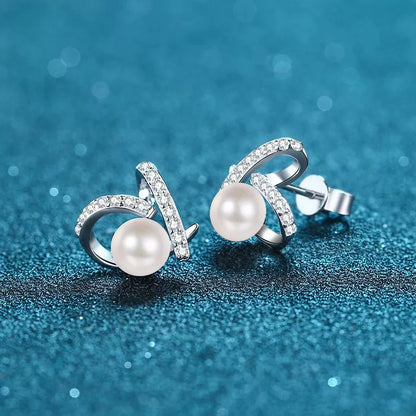 Phoebe Ribbon Loop Pearl & Moissanite Stud Earrings — Moisza