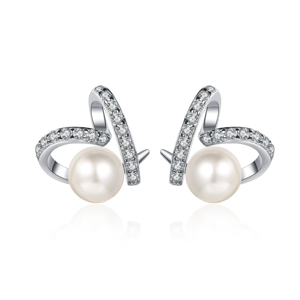 Phoebe Ribbon Loop Pearl & Moissanite Stud Earrings — Moisza