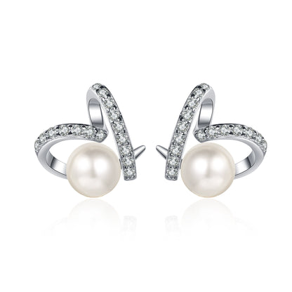 Phoebe Ribbon Loop Pearl & Moissanite Stud Earrings — Moisza