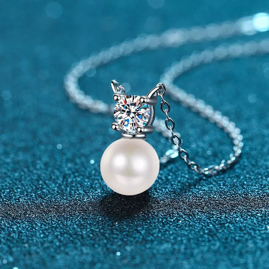 Phoebe Solitaire 0.5 Carat Pearl & Moissanite Necklace — Moisza