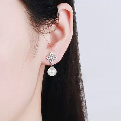 Phoebe Clover Pavé Pearl & Moissanite Drop Earrings — Moisza