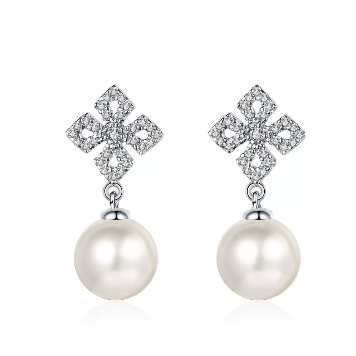 Phoebe Clover Pavé Pearl & Moissanite Drop Earrings — Moisza