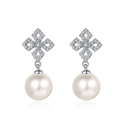 Phoebe Clover Pavé Pearl & Moissanite Drop Earrings — Moisza