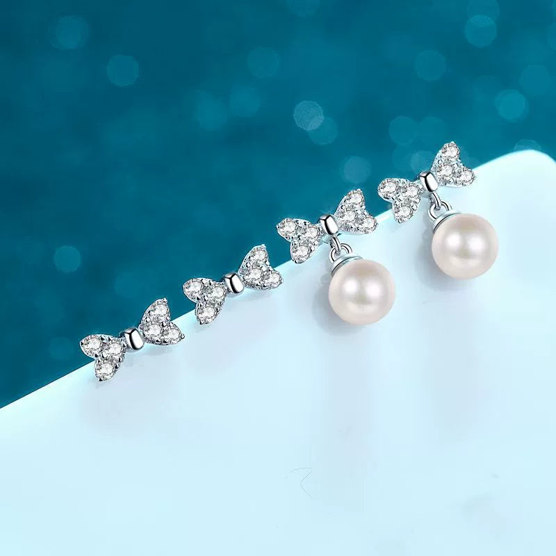 Phoebe Bow Pavé Pearl & Moissanite Drop Earrings — Moisza
