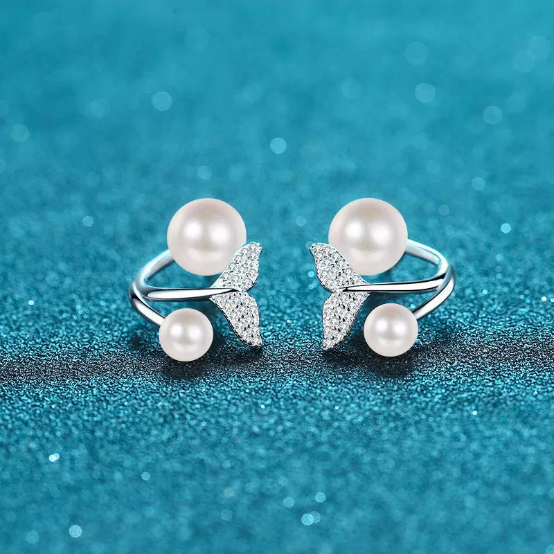 Phoebe Mermaid 2-Way Twin Pearl & Moissanite Stud Earrings — Moisza