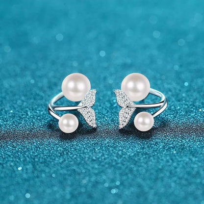 Phoebe Mermaid 2-Way Twin Pearl & Moissanite Stud Earrings — Moisza