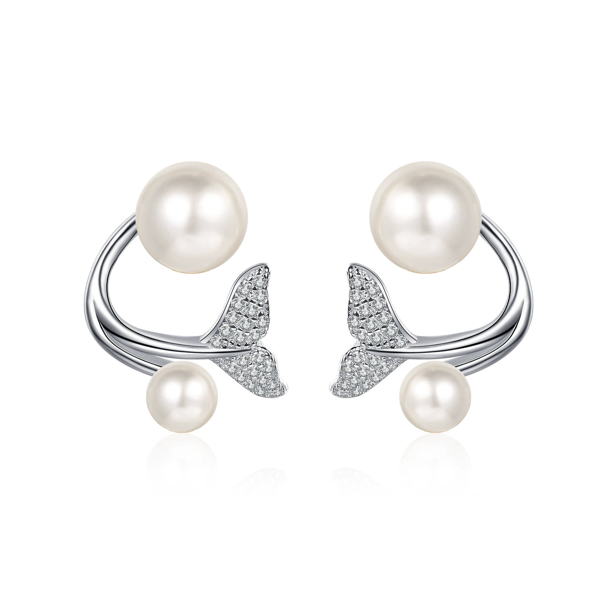 Phoebe Mermaid 2-Way Twin Pearl & Moissanite Stud Earrings — Moisza