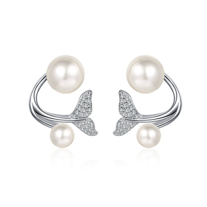 Phoebe Mermaid 2-Way Twin Pearl & Moissanite Stud Earrings — Moisza