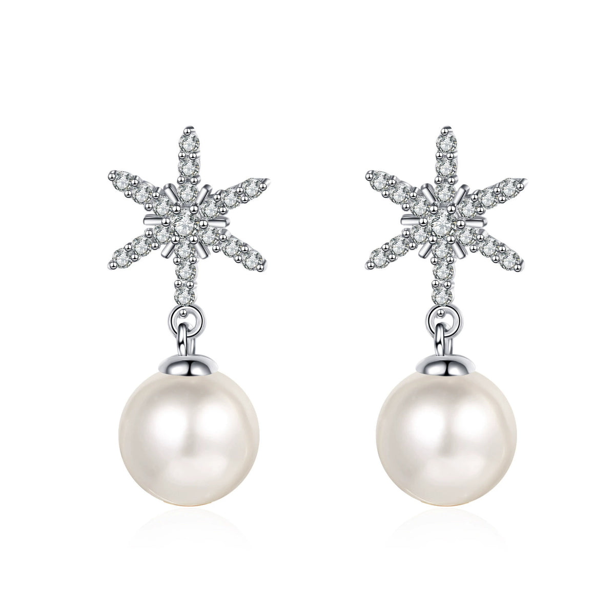 Phoebe Snowflake Pearl & Moissanite Drop Earrings — Moisza