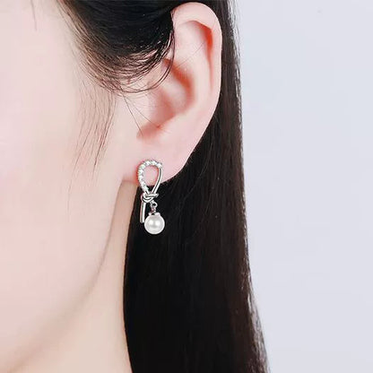 Phoebe Asymmetrical Knot Pearl & Moissanite Drop Earrings — Moisza