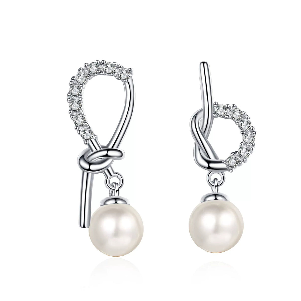 Phoebe Asymmetrical Knot Pearl & Moissanite Drop Earrings — Moisza