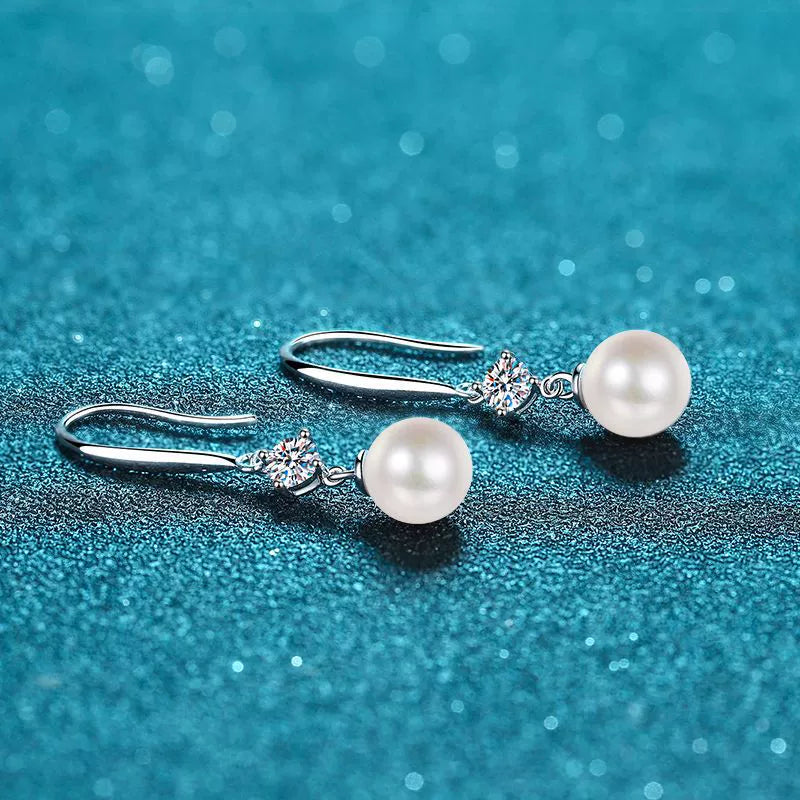 Phoebe Solitaire Round 0.6 Carat Each Pearl & Moissanite Hook Earrings — Moisza