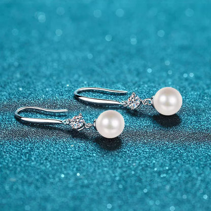 Phoebe Solitaire Round 0.6 Carat Each Pearl & Moissanite Hook Earrings — Moisza