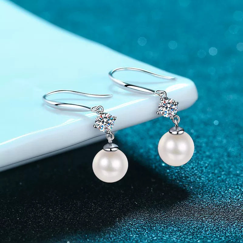Phoebe Solitaire Round 0.6 Carat Each Pearl & Moissanite Hook Earrings — Moisza