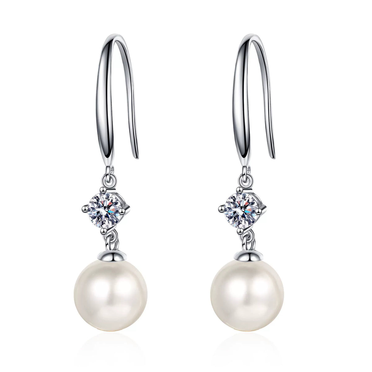 Phoebe Solitaire Round 0.6 Carat Each Pearl & Moissanite Hook Earrings — Moisza