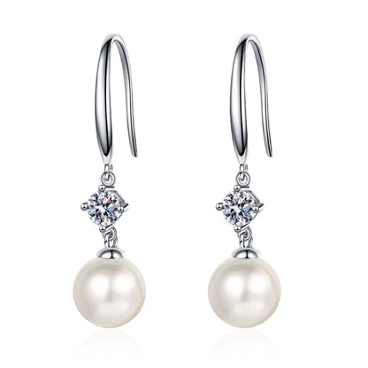Phoebe Solitaire Round 0.6 Carat Each Pearl & Moissanite Hook Earrings — Moisza