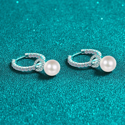 Phoebe Pavé Circle-Drop Pearl & Moissanite Hoop Earrings — Moisza