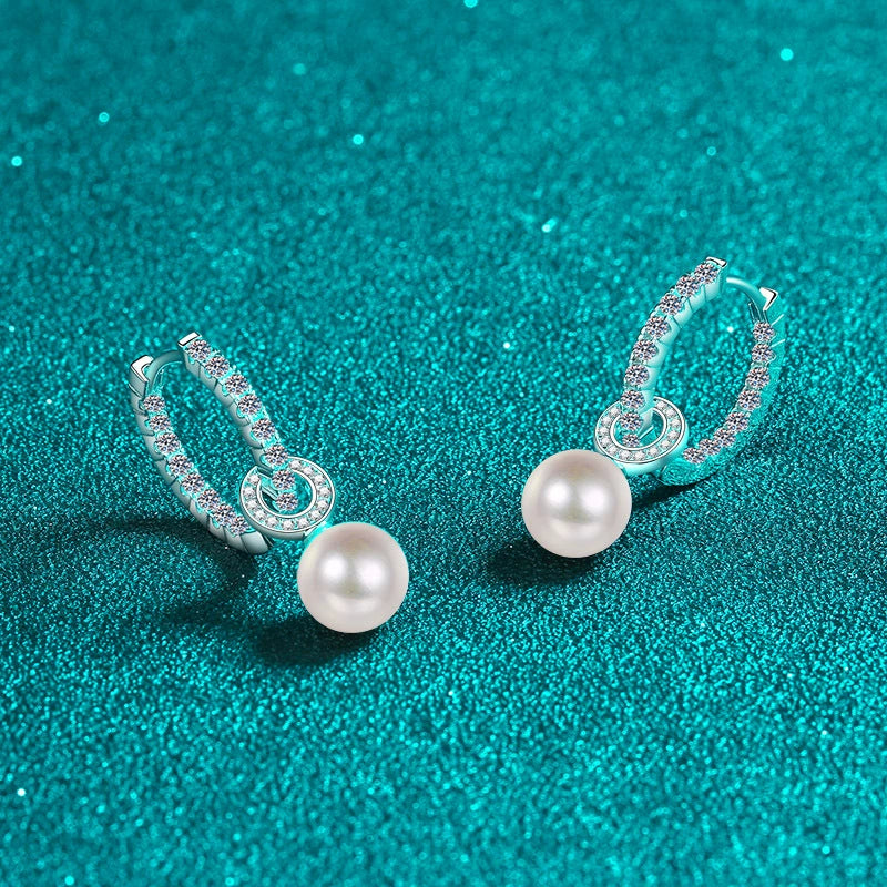 Phoebe Pavé Circle-Drop Pearl & Moissanite Hoop Earrings — Moisza
