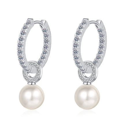 Phoebe Pavé Circle-Drop Pearl & Moissanite Hoop Earrings — Moisza