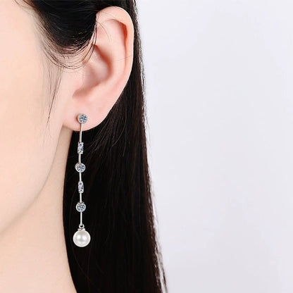 Phoebe Linear 1.8 Carat Pearl & Moissanite Drop Earrings — Moisza