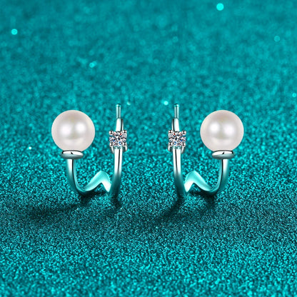 Phoebe Curved Pearl & Moissanite Stud Earrings — Moisza