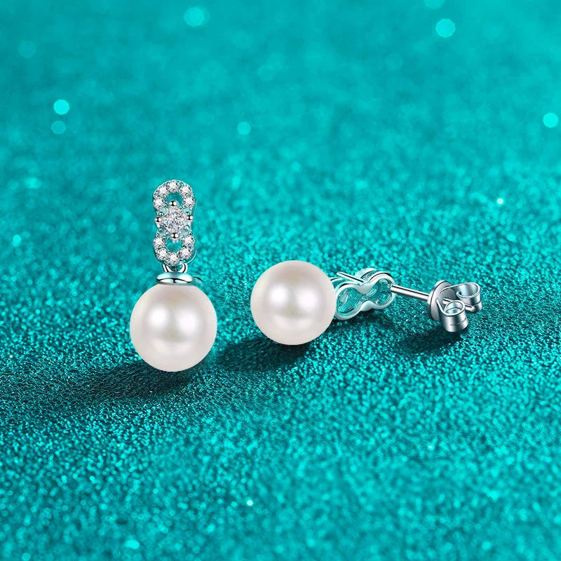 Phoebe Pavé Pearl & Moissanite Drop Stud Earrings — Moisza